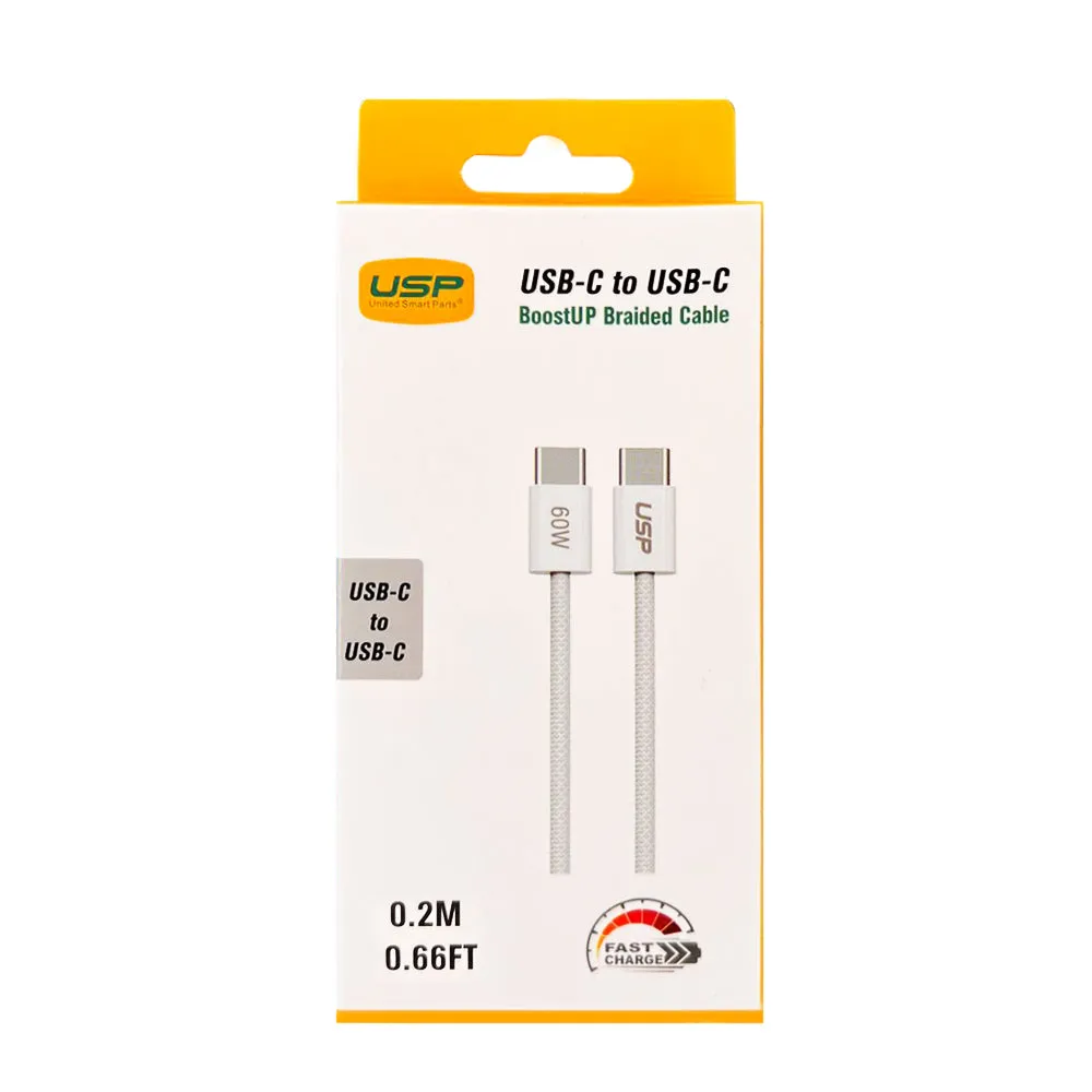 Instant Savings Inside Deal of the Day 0.2M Boostup White Usb-C To Usb-C Pd 60W High Density Braided Fast Charging Cable  Usp