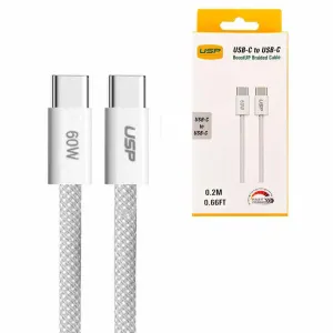 0.2M Boostup White Usb-C To Usb-C Pd 60W High Density Braided Fast Charging Cable  Usp Hot Offer Inside