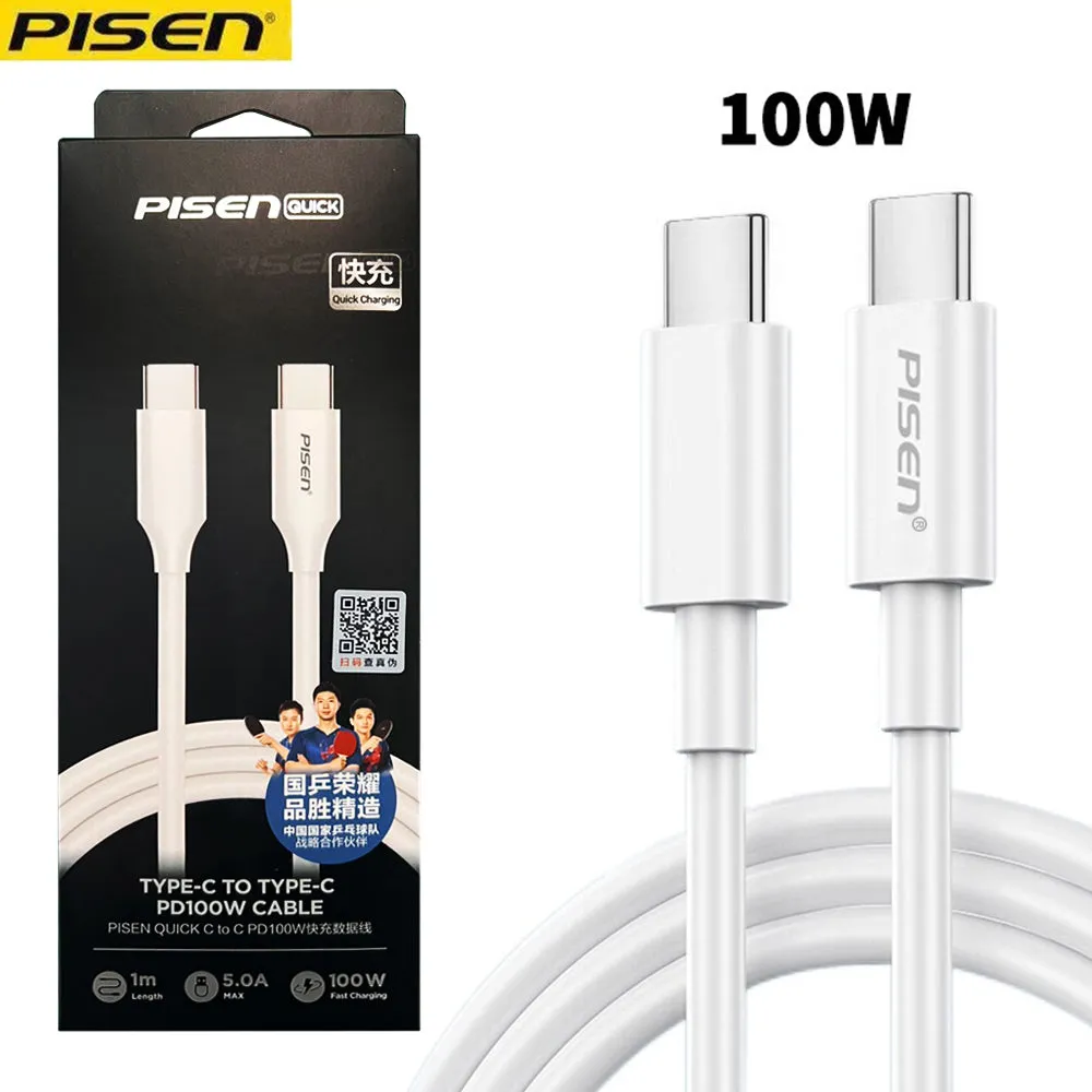 Pisen 1M 100W Usb-C  To Usb-C  5A Data Cable White Flash Discount Today Best Deal Today