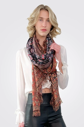 Unmissable Deal Today Daily Clearance Deal Aloe Silk Scarf - Red Print