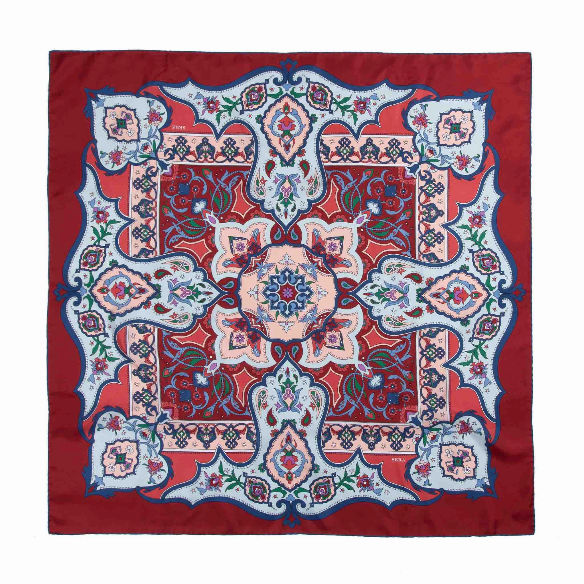 Flora Red & Light Blue Silk Scarf Today Only Special