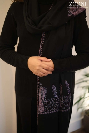 Hand Embroidered Palla Embroidery Stole/Wrap - Black GiftWorthy Sale Today Only Hot Pick