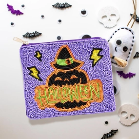 Dont Miss This Offer Halloween Message Pumpkin Seed Beaded Halloween Mini Pouch Bag