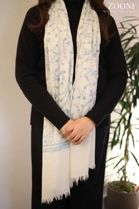 Hot Discount Deal Shop Today Save Hand Embroidered Jaal Embroidery Stole/Wrap - White