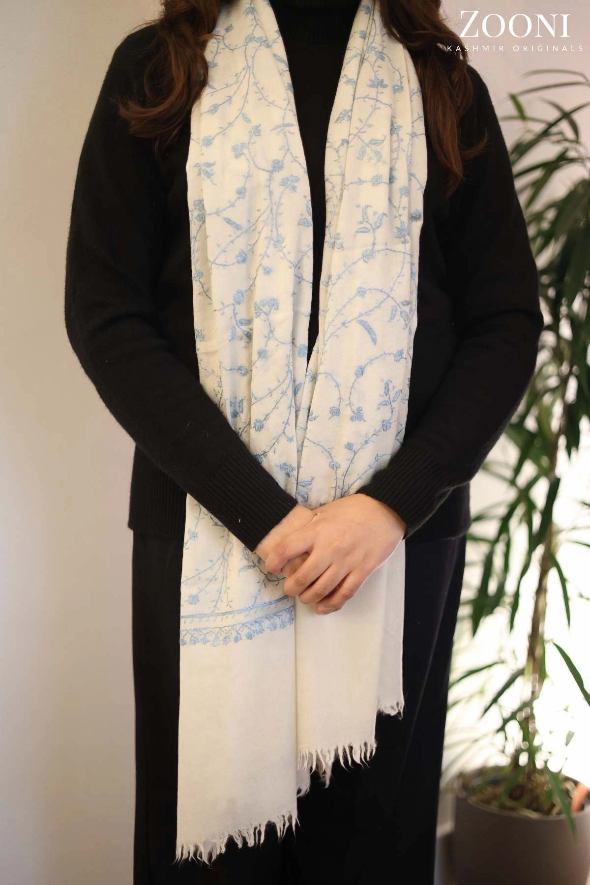 Hot Discount Deal Shop Today Save Hand Embroidered Jaal Embroidery Stole/Wrap - White