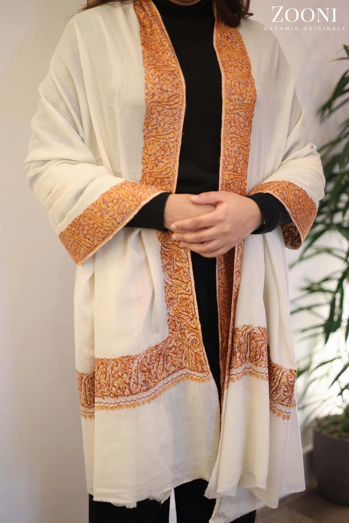Dont Miss Todays Deal Hand Embroidered Kalam Doar Embroidery Shawl - White