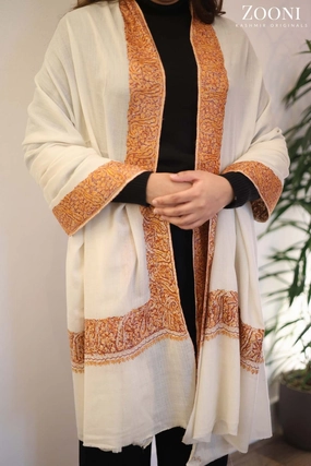 Dont Miss Todays Deal Hand Embroidered Kalam Doar Embroidery Shawl - White