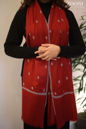 Hot Clearance Now Hand Embroidered Kashmiri Bootidaar Stole/Wrap - Mexican Red