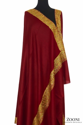 Hand Embroidered Kashmiri Doardar Shawl - Maroon Surprise Discount Today