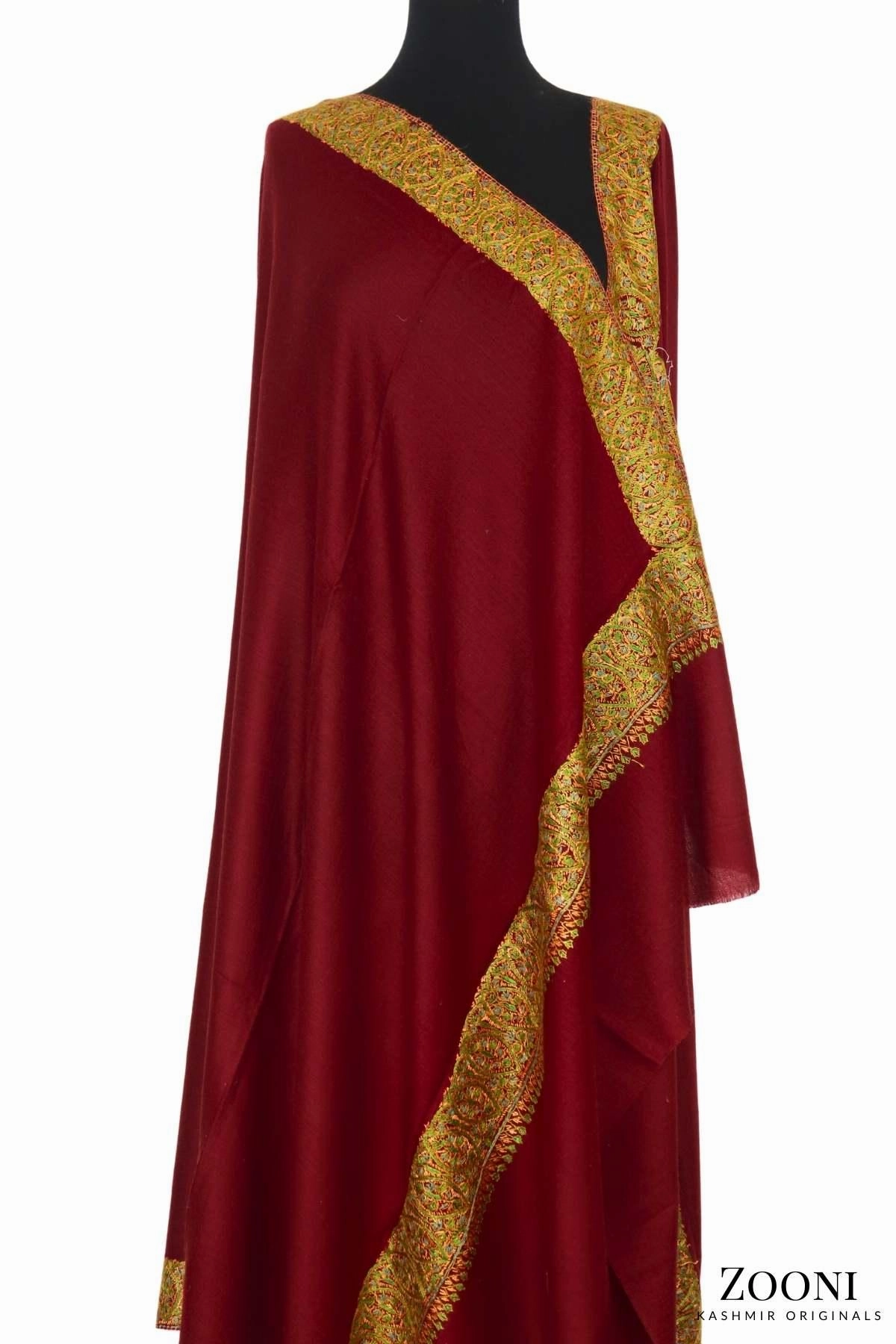 Hand Embroidered Kashmiri Doardar Shawl - Maroon Surprise Discount Today