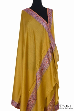 Hand Embroidered Kashmiri Doardar Shawl - Yellow Todays Best Deal Special Deals Online