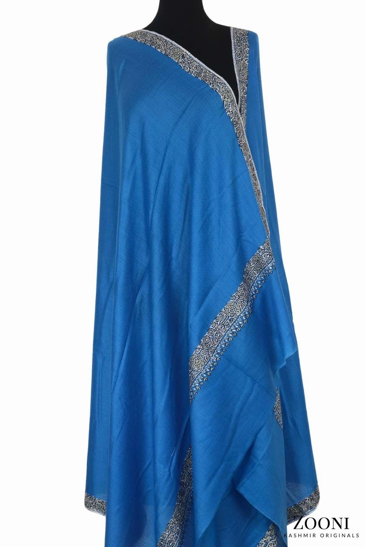 Hand Embroidered Kashmiri Neem Doar Shawl - Blue Save More Online