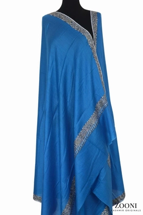 Hand Embroidered Kashmiri Neem Doar Shawl - Blue Save More Online
