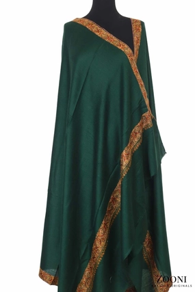 Hand Embroidered Kashmiri Neem Doar Shawl - Emerald Green Instant Savings Deal