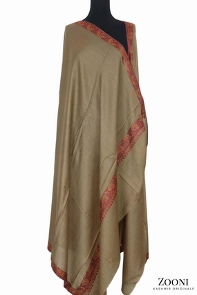 Hand Embroidered Kashmiri Neem Doar Shawl - Mehndi Instant Discount Shop the Savings Now