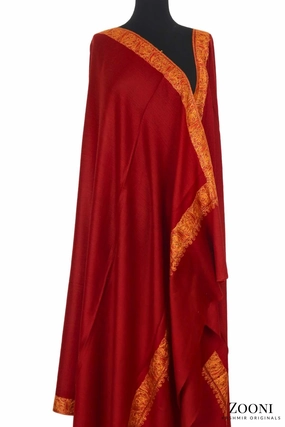Hand Embroidered Kashmiri Neem Doar Shawl - Red Best Seller Discount Special Savings Today