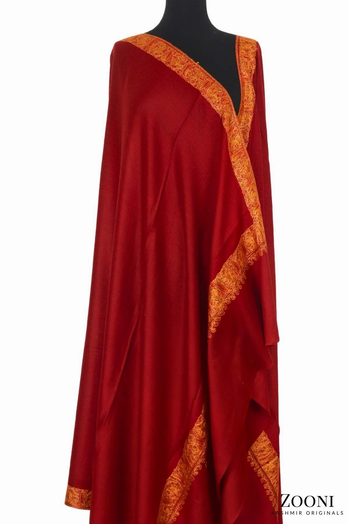 Hand Embroidered Kashmiri Neem Doar Shawl - Red Best Seller Discount Special Savings Today