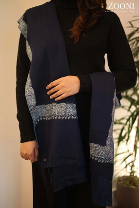Hand Embroidered Neem Doar Embroidery Shawl - Navy Big Price Drop Save More Now
