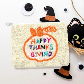 Special Price Today Price Drop Alert Happy Thanksgiving Message Seed Beaded Mini Pouch Bag