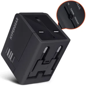 All-In-One World Travel Ac Adapter Dual Usb Ports | Black Save Today Event