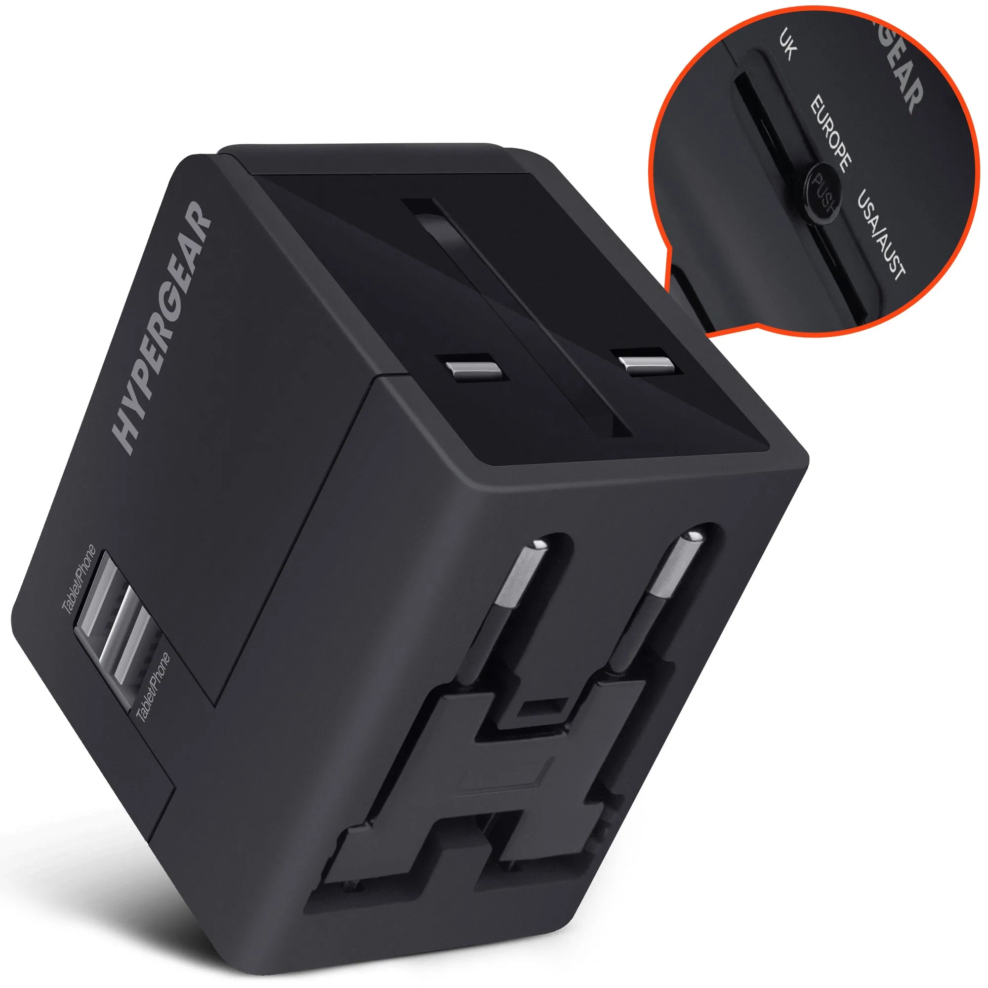 All-In-One World Travel Ac Adapter Dual Usb Ports | Black Save Today Event