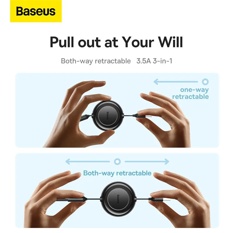 Baseus Bright Mirror 2 Series Retractable 3-In-1 Fast Charging  Data Cable Usb To M L C 3.5A 1.1M Special Steal Event