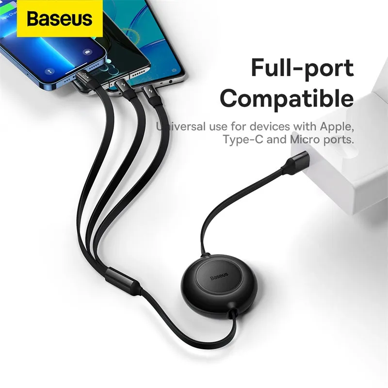 Baseus Bright Mirror 2 Series Retractable 3-In-1 Fast Charging  Data Cable Usb To M L C 3.5A 1.1M Hot Discount Deal