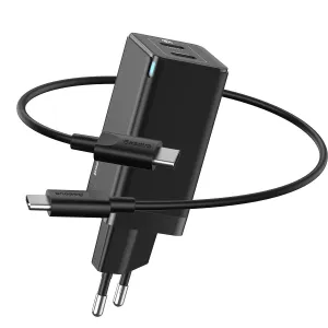 Baseus Gan Mini Type-C And Usb 45W Dual Port Output Quick Travel Charger Compatible With Full Quick Charge Protocols With Mini Type C To Type C 60W, 1 M Charging Cable (Black)Ccgan-N01 Exclusive Holiday Deal