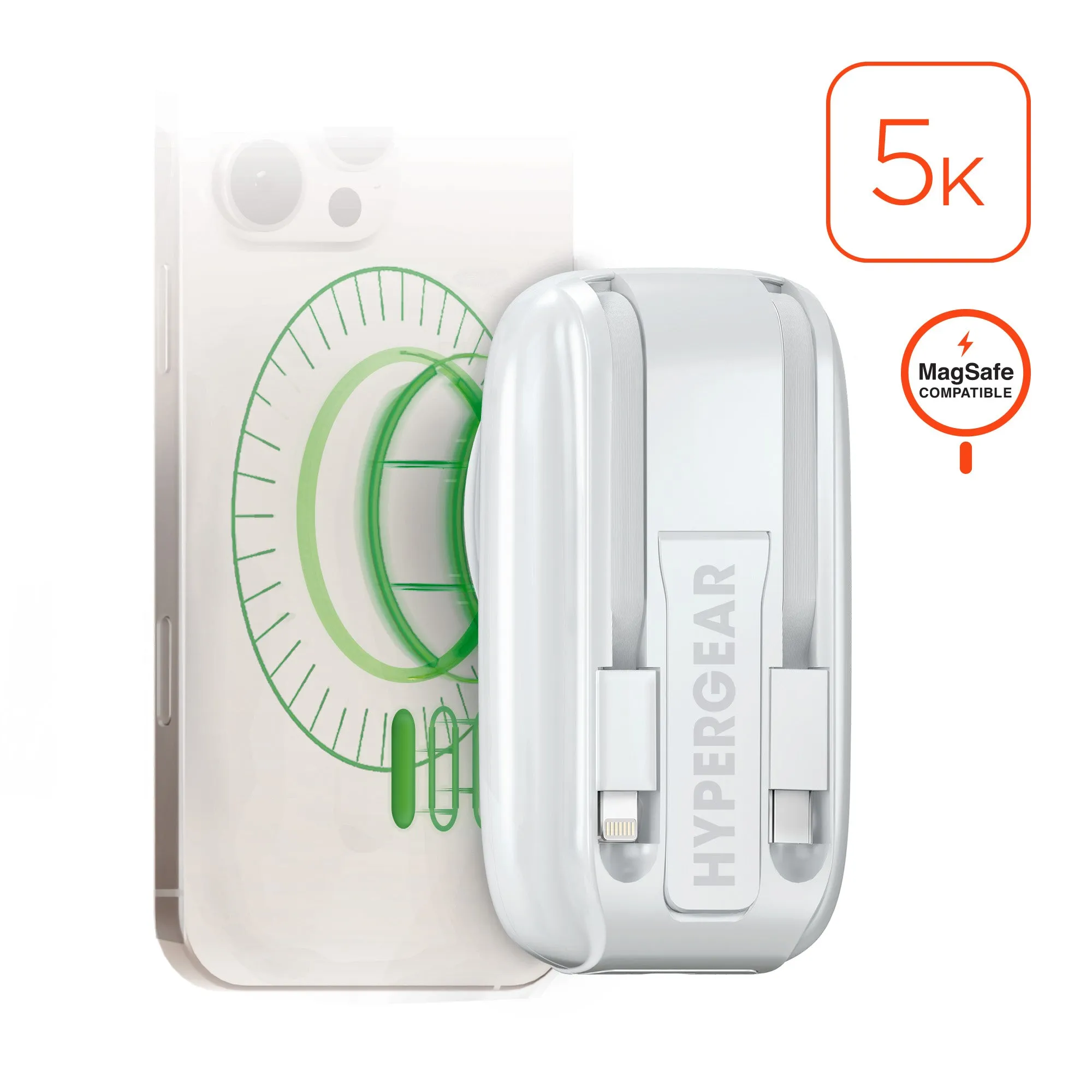 5,000Mah | Mag Grip Go Magnetic Wireless Fast Charge Power Bank With Built-In Cables | White Sweet Deal Inside EndofWeek Deals