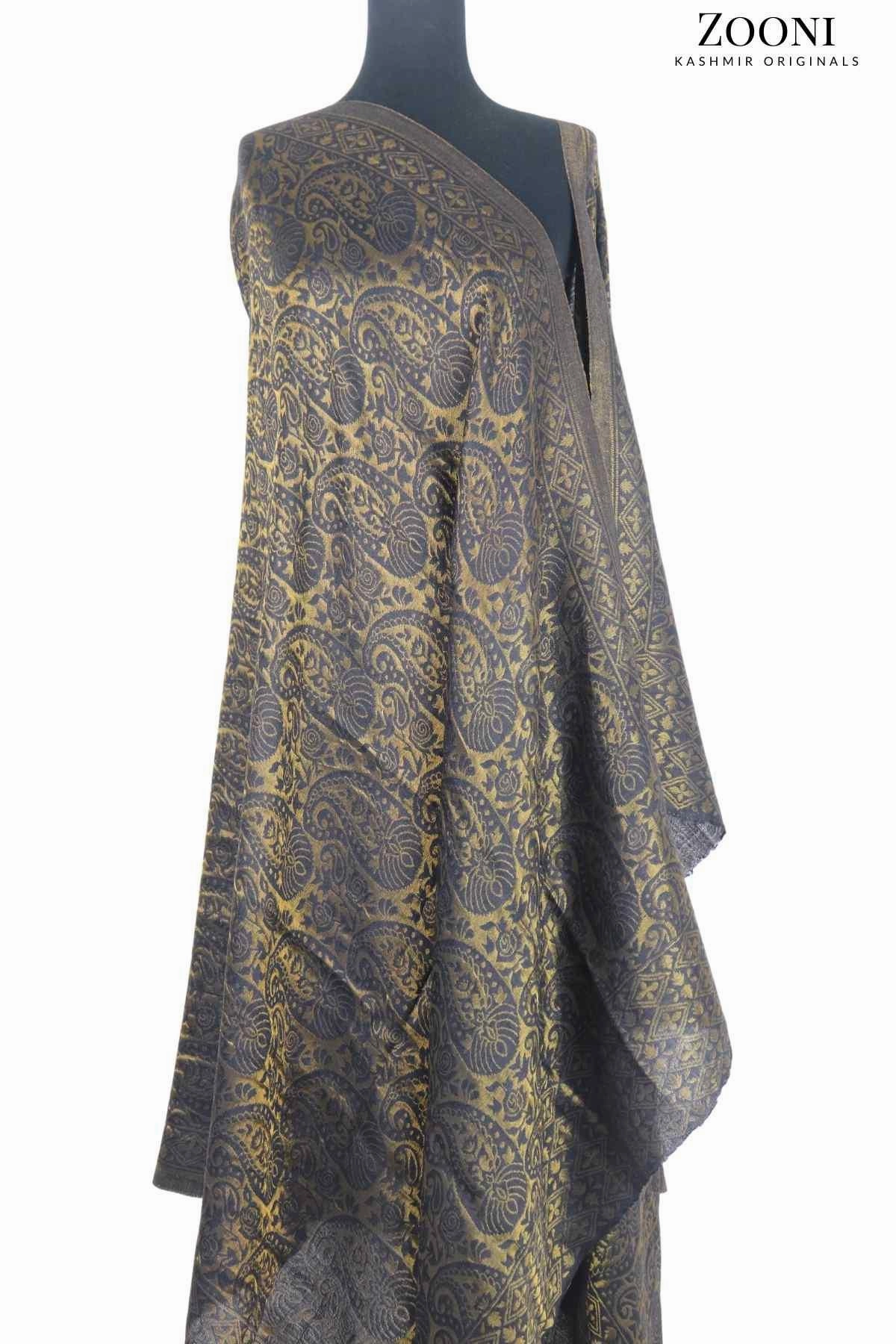 Superfine Cashmere Self Jacquard Moonlight Shimmer Shawl - Charcoal Black Save Big Online Dont Miss Out