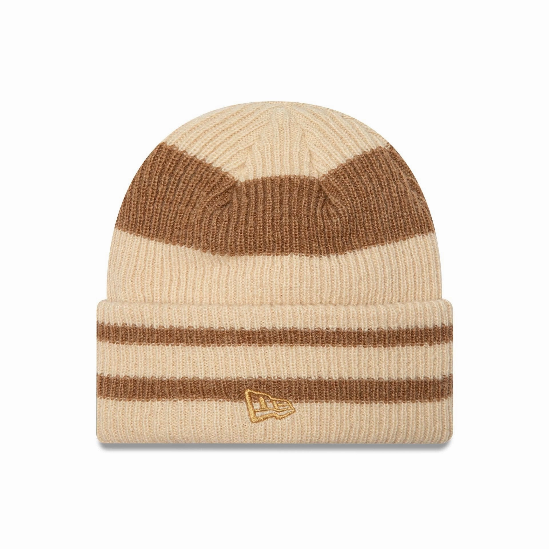 Womens New Era Stripe Beige Cuff Knit Beanie Hat Limited Time Steal