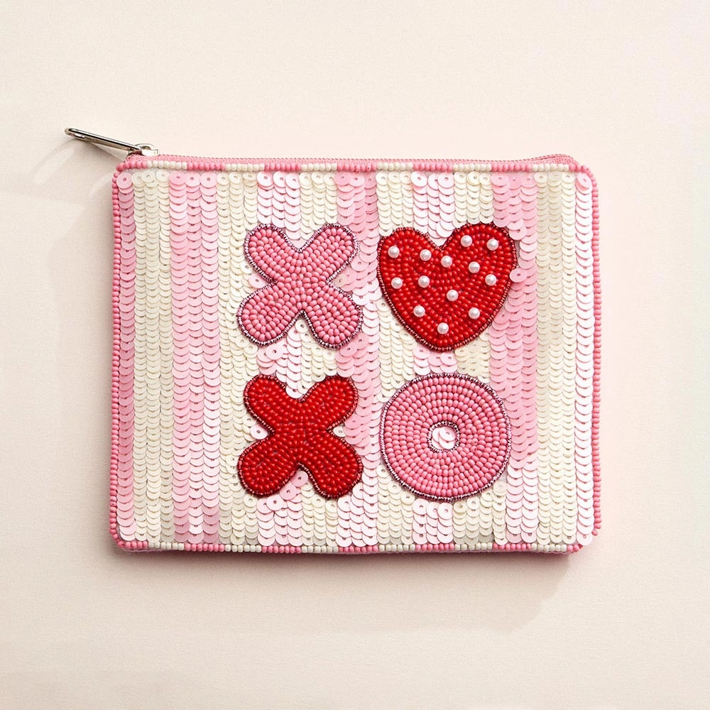 Xoxo Message Striped Seed Beaded Mini Pouch Bag Today Only Steal