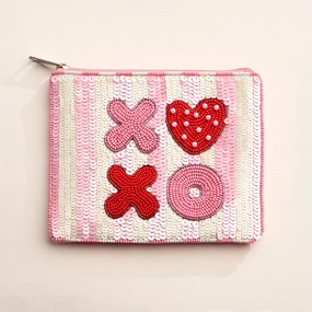 Xoxo Message Striped Seed Beaded Mini Pouch Bag Today Only Steal