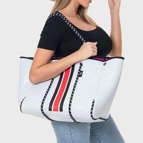 2Pcs - Color Block Accented Solid Beach Tote Bag And Mini Pouch Bag Set Biggest Savings Now