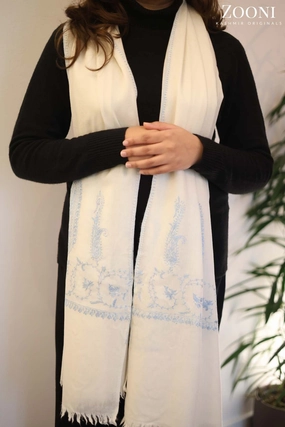 Today Only Special Online Exclusive Steal Hand Embroidered Palla Embroidery Stole/Wrap - White