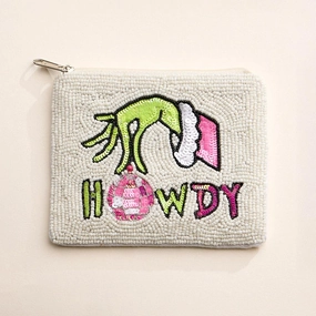 Howdy Message Christmas Green Monster Hand Seed Beaded Mini Pouch Bag Mega Discount Event Trending Hot Picks