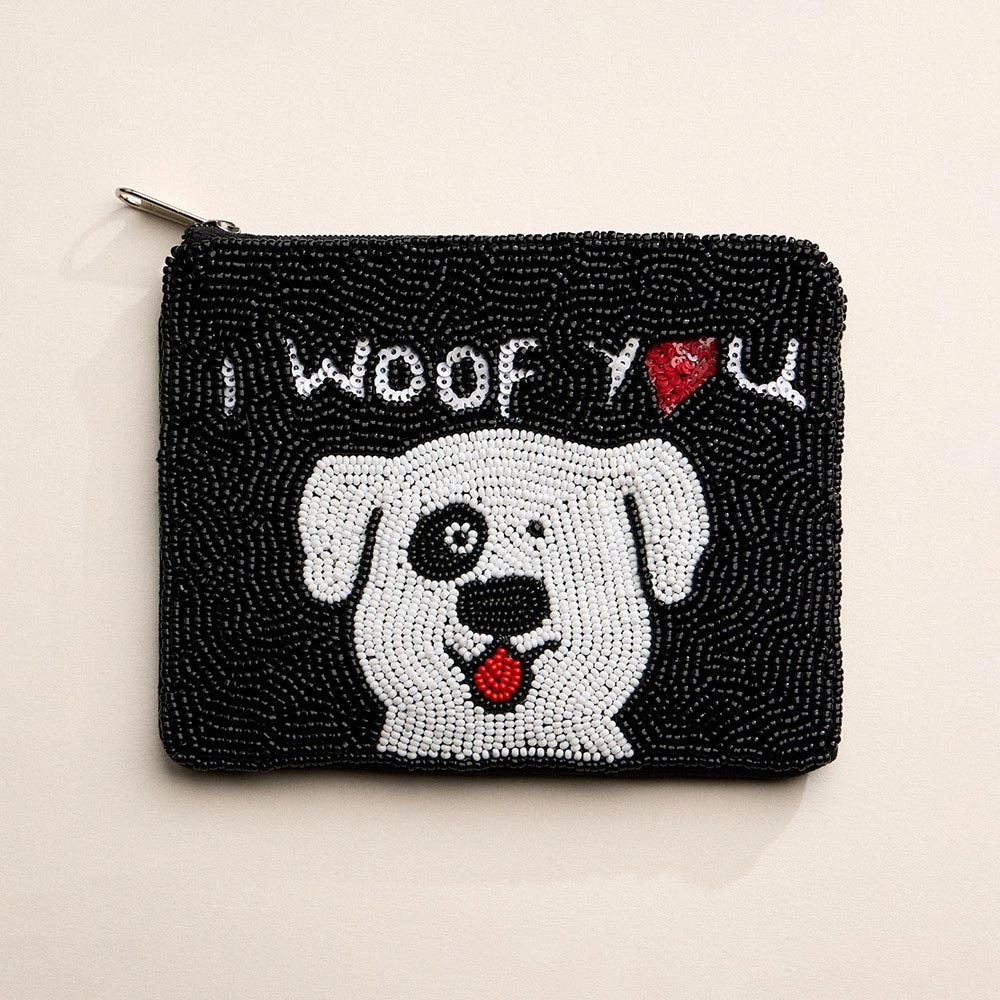 I Woof You Message Puppy Seed Beaded Mini Pouch Bag Hot Sale Today