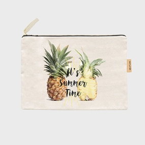 It'S Summer Time Message Pineapple Printed Cotton Canvas Eco Pouch Bag Trending Offer Today