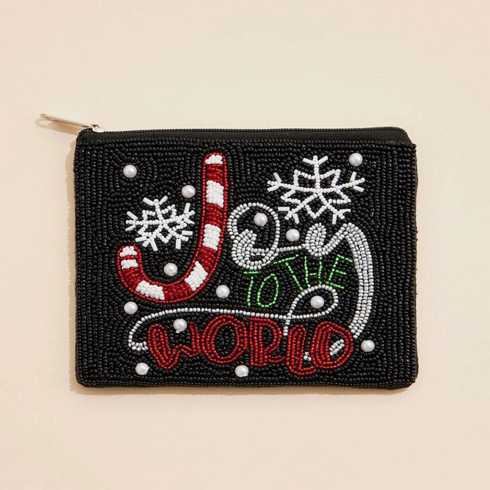 Dont Miss These Savings Big Clearance Event Joy To The World Holiday Message Pearl Seed Beaded Mini Pouch Bag