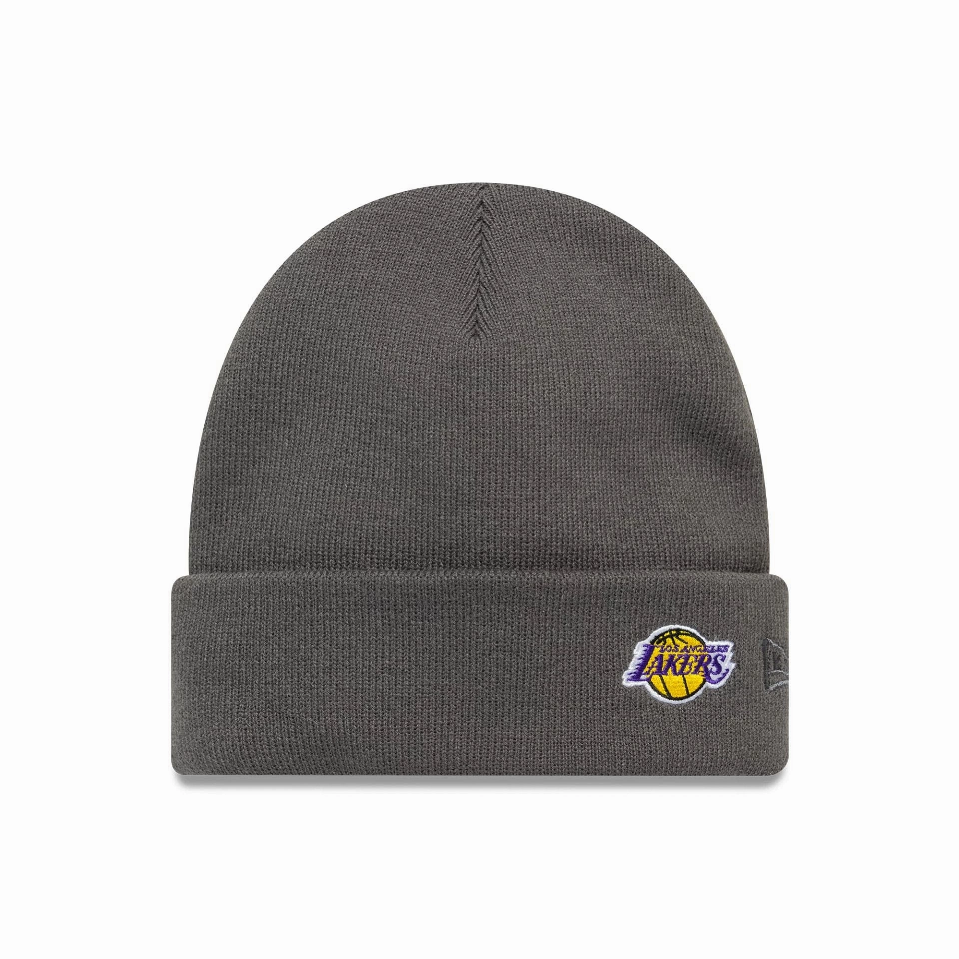 La Lakers Nba Mini Logo Dark Grey Cuff Knit Beanie Hat Instant Discount Limited Time Offer