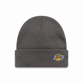 La Lakers Nba Mini Logo Dark Grey Cuff Knit Beanie Hat Instant Discount Limited Time Offer
