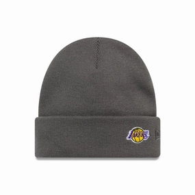 La Lakers Nba Mini Logo Dark Grey Cuff Knit Beanie Hat Instant Discount Limited Time Offer