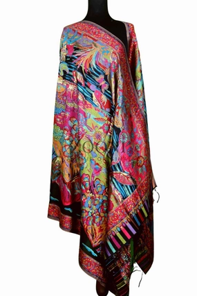 Clearance Savings Now Superfine Kaani Jaamawar Silk Summer Shawl - Forest Contrast