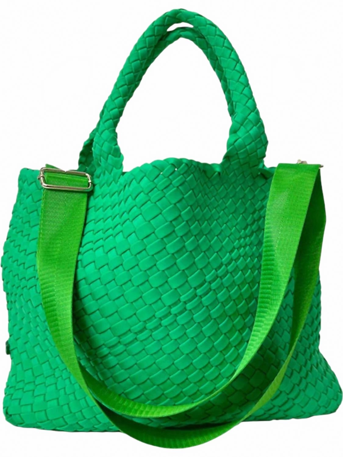 Hot Deals Today Lily Woven Neoprene With Pouch Tote Bag In Neon Green