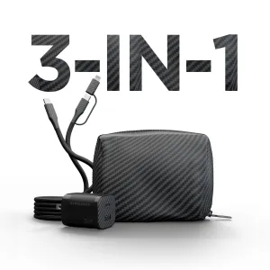 Daily Deal Frenzy Techcessories | 30W Usb-C Pd Charging Kit With Travel Pouch | Carbon Fiber
