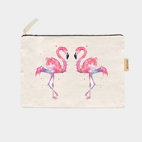 Flamingo Printed Cotton Canvas Eco Pouch Bag Instant Savings Deal Online Exclusive Steal