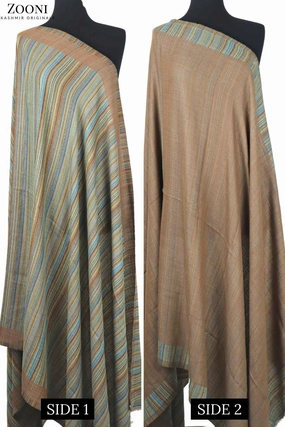 Reversible Superfine Cashmere Striped Shawl - Sandal Brown Best Seller Discount