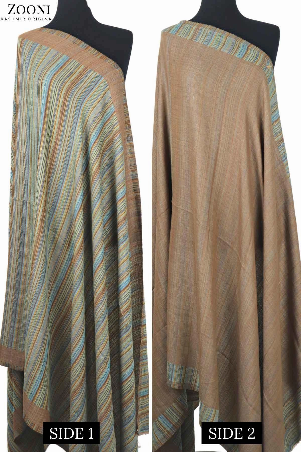 Reversible Superfine Cashmere Striped Shawl - Sandal Brown Best Seller Discount