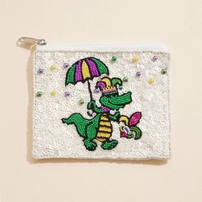 Mega Sale Now Mardi Gras Alligator Sequin Pearl Ball Seed Beaded Mini Pouch Bag