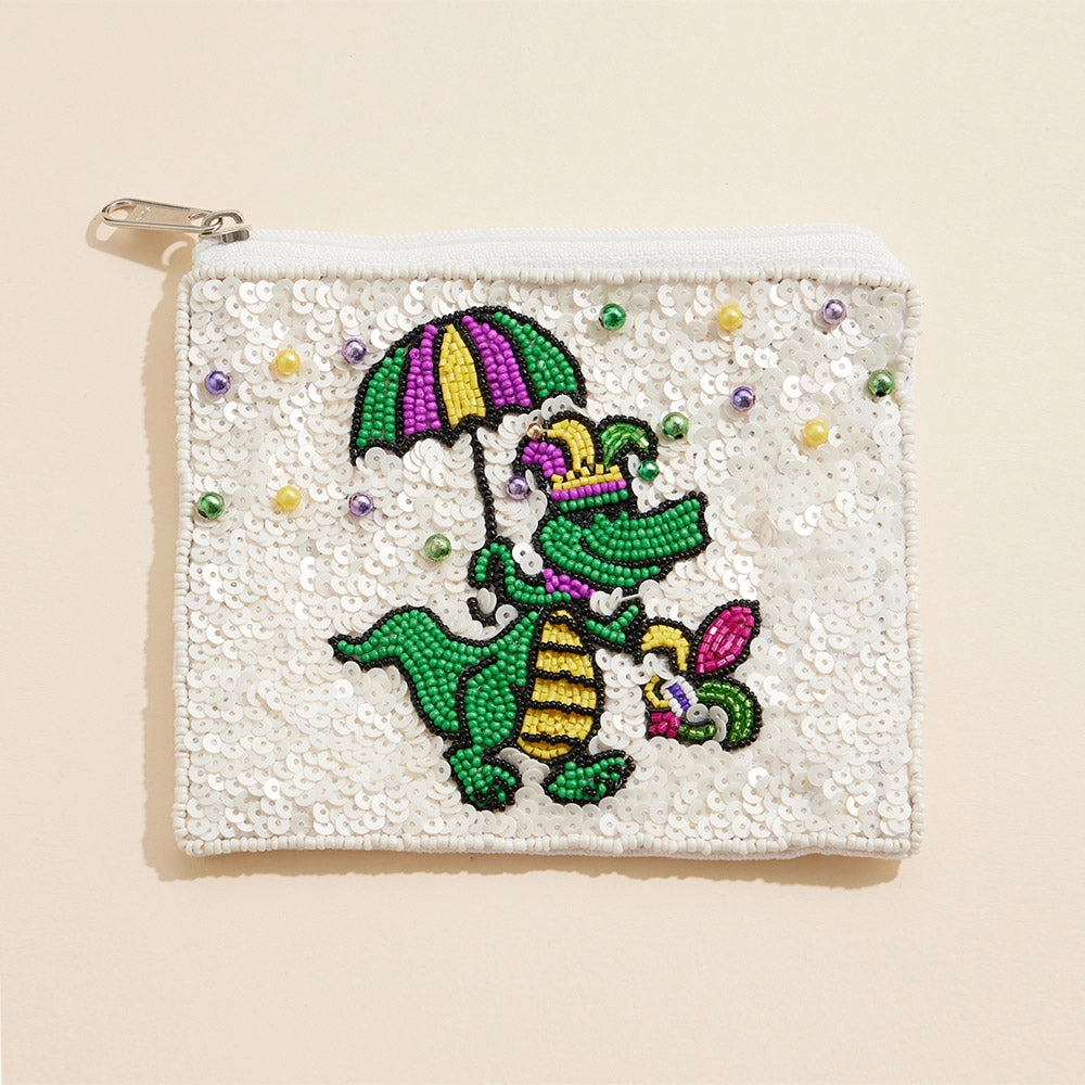 Mega Sale Now Mardi Gras Alligator Sequin Pearl Ball Seed Beaded Mini Pouch Bag